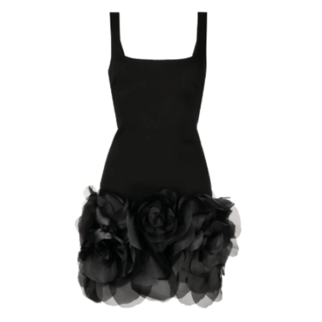Cynthia Rowley Black 'Kourtney' Organza Flower Hem Mini Dress Sz 8 Nwt